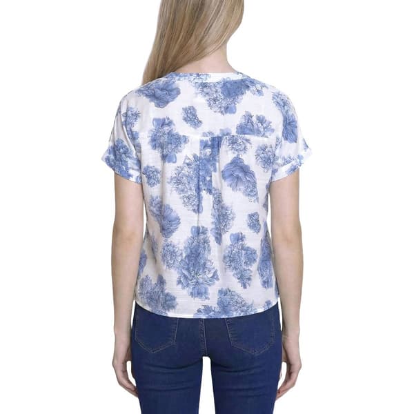 Petite NY Collection Short Sleeve Floral Tie Hem Blouse