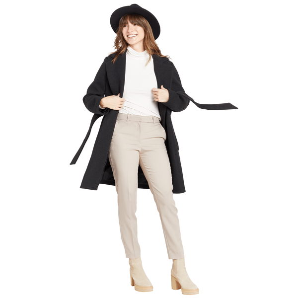 Womens Nine West Solid Faux Wool Coat With Belt