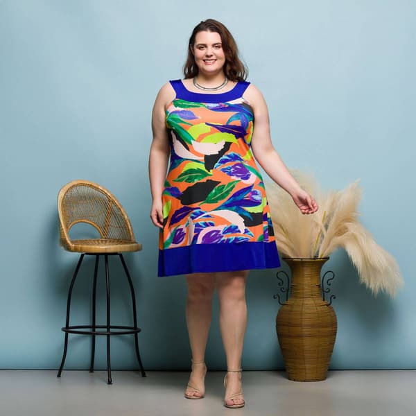 Plus Size 24/7 Comfort Apparel Multicolor Floral Sleeveless Dress