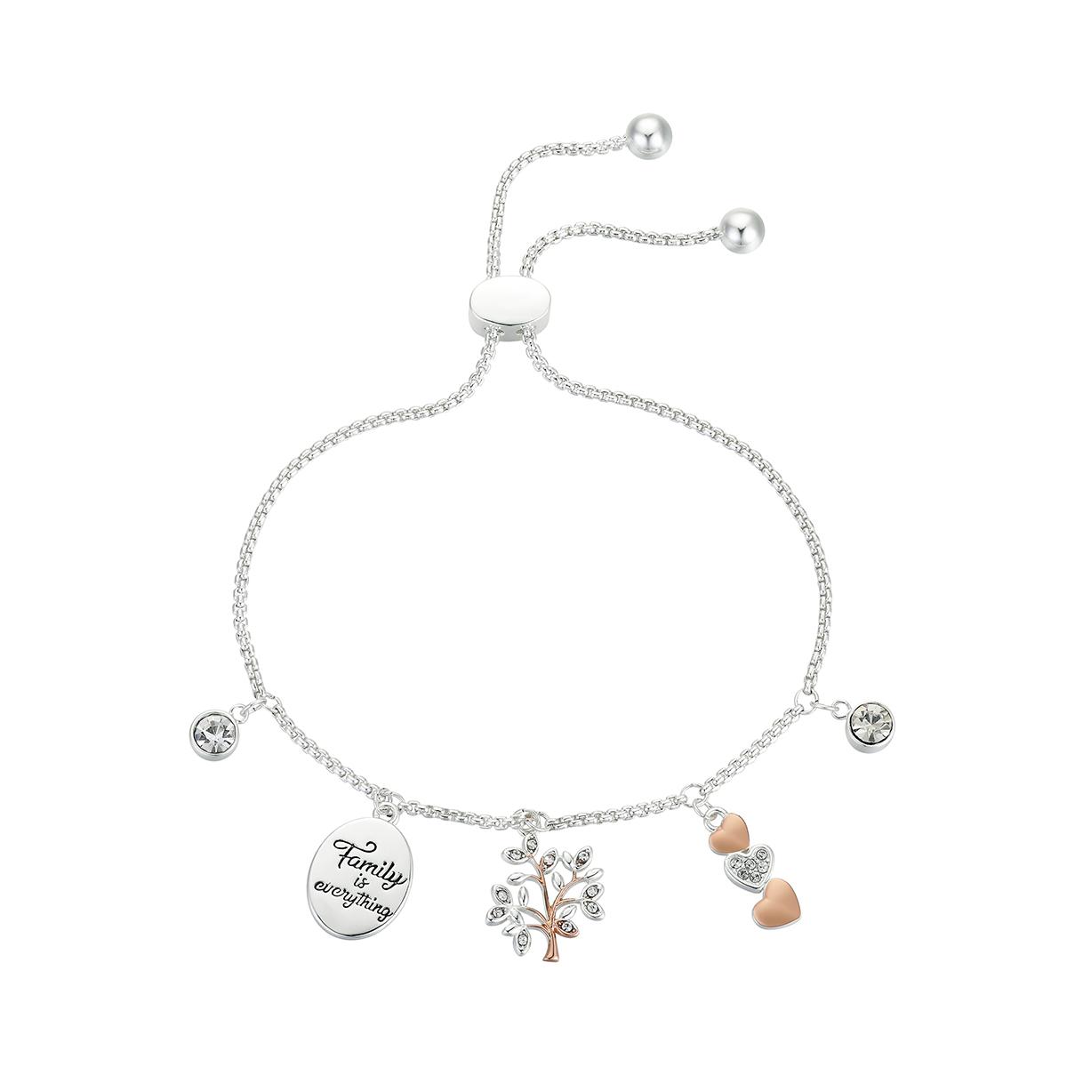 Shine Family is Everything Crystal Tree and Heart Bolo Bracelet