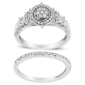 Haus of Brilliance Diamond Cluster & Halo Wedding Band Set - image 1