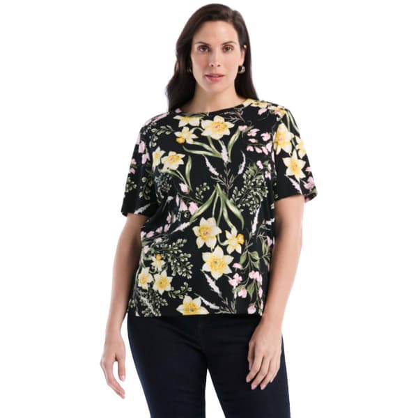 Plus Size Rafaella® Short Sleeve Floral Garden Blouse