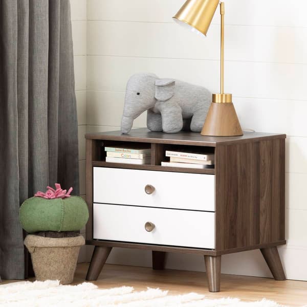 South Shore Yodi Natural Walnut 2-Drawer Nightstand