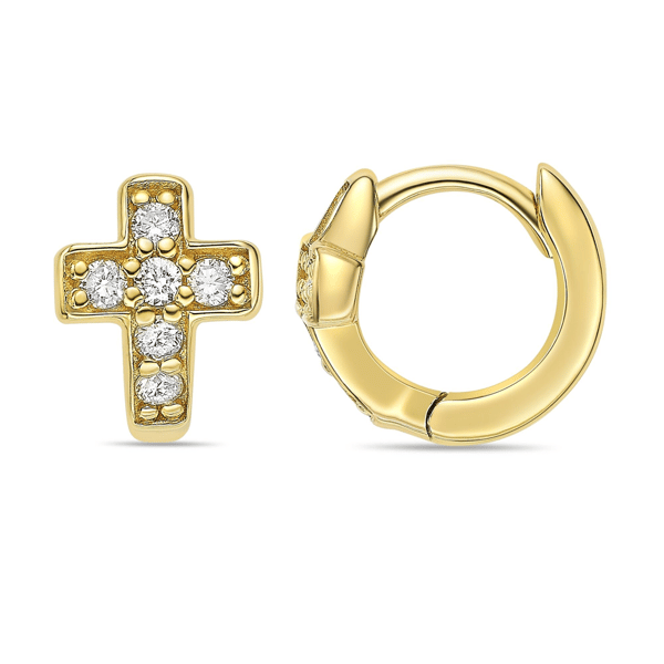 Brilliant Grown Gold-Plated Lab-Grown Diamond Cross Hoop Earrings