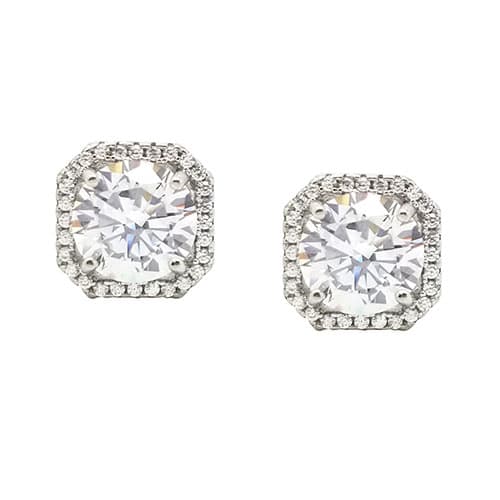 Sterling Silver Cubic Zirconia Stud Earrings - image 