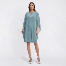 Plus Size Connected Apparel Capelet Overlay Rhinestone Dress