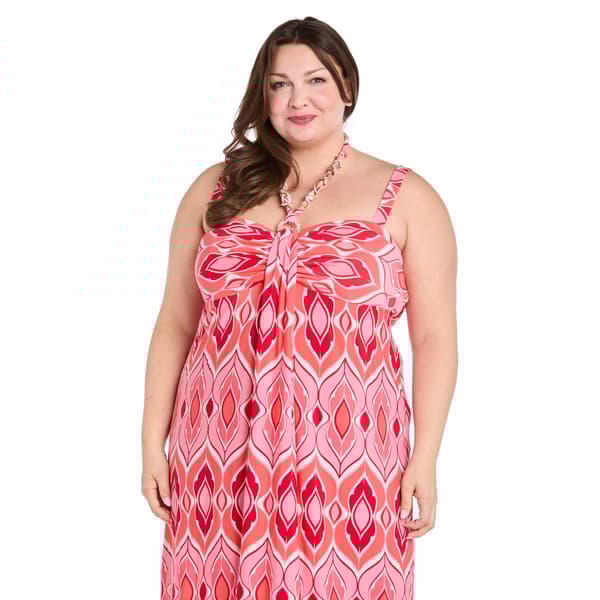 Plus Size R&M Richards Coral & Pink Maxi Dress