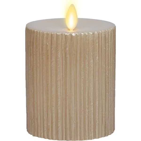 Luminara Metallic Furrow LED Flameless Pillar Candle - Ivory - image 