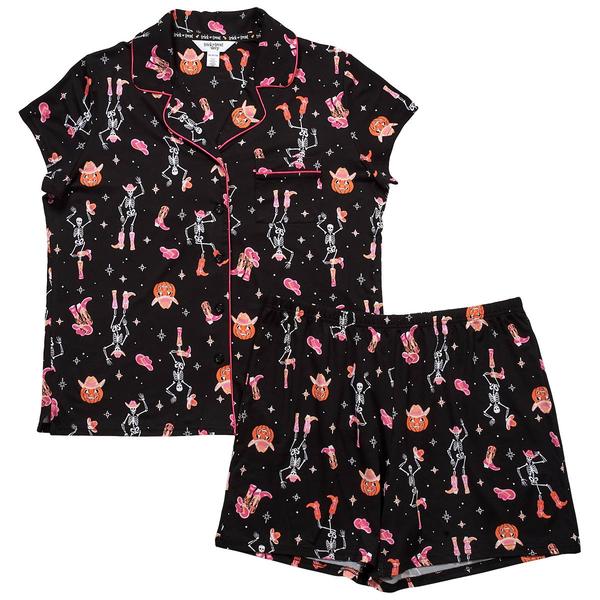 Womens Trick or Treat Sleep Western Dancing Skeletons Pajama Set - image 