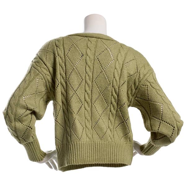 Juniors Derek Heart Mix Stitch Cable V-Neck Button Front Cardigan