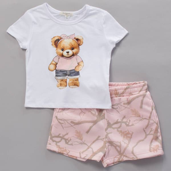 Girls (7-16) No Comment Teddy Graphic Tee W/ Print Short - image 