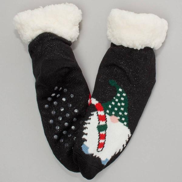Womens Ella & Joy Gnome Candy Cane Sherpa Lined Slipper Socks