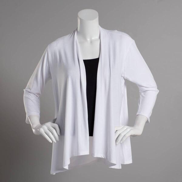 Womens Notations 3/4 Sleeve Solid Open Front Cardigan - image 