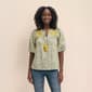 Womens MNK Elbow Sleeve Tie Keyhole Neck Floral Blouse - image 1