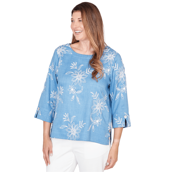 Womens Alfred Dunner Classics Tossed Floral Embroidered Blouse