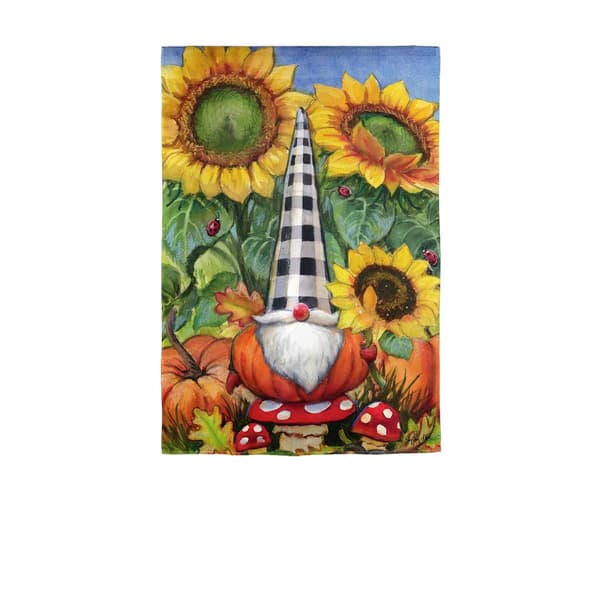 Evergreen Pumpkin Gnome Garden Suede Flag