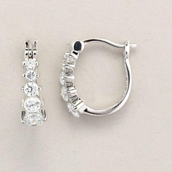 Sterling Silver Cubic Zirconia Hoop Earrings - image 