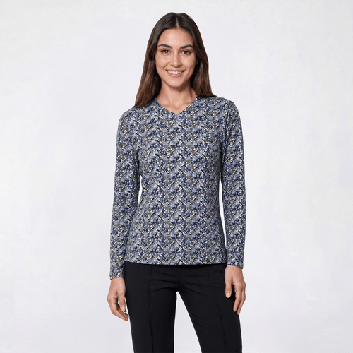 Womens Hasting & Smith Long Sleeve Tonal Floral Crew Neck Tee - image 