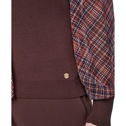 Womens Tommy Hilfiger Long Plaid Sleeve Tie Neck Sweater