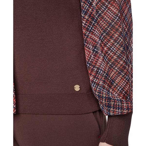 Womens Tommy Hilfiger Long Plaid Sleeve Tie Neck Sweater