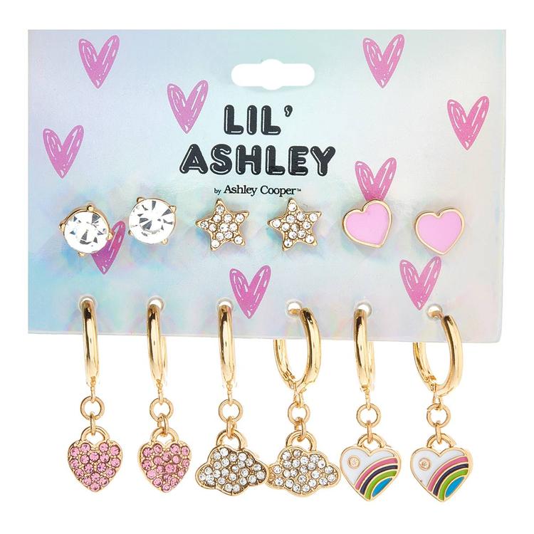 Kids Lil'' Ashley 6pr. Hearts/Stars/Rainbows/Clouds Earrings Set