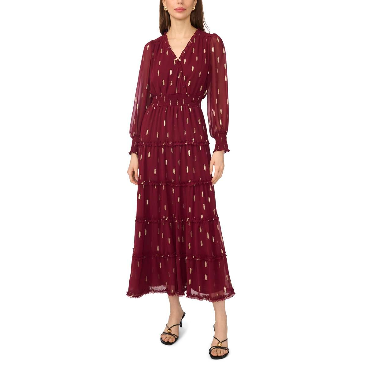 Petite MSK Long Sleeve Foil Dot Tier Midi Dress