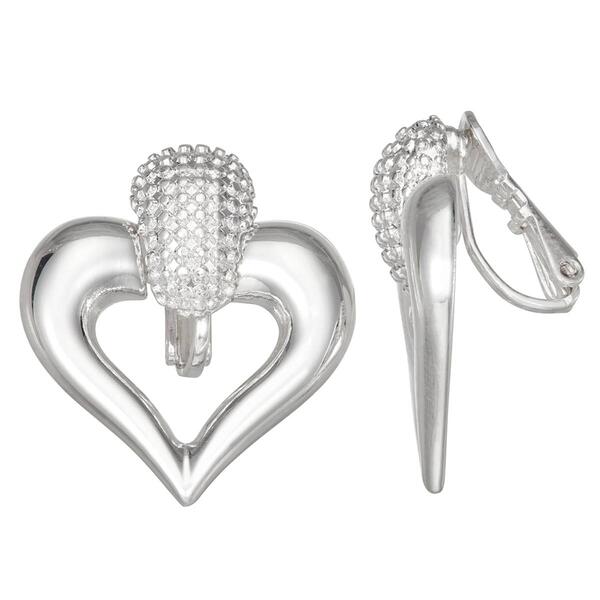 Napier Silver Tone 1.14 Beaded Heart Drop Clip On Earrings - image 