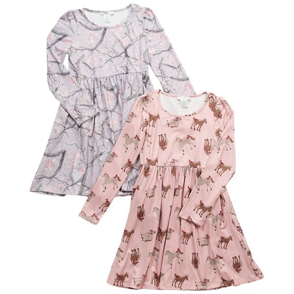 Girls (7-16) Emma & Elsa 2pk. Long Sleeve Camo & Horse Dresses - image 