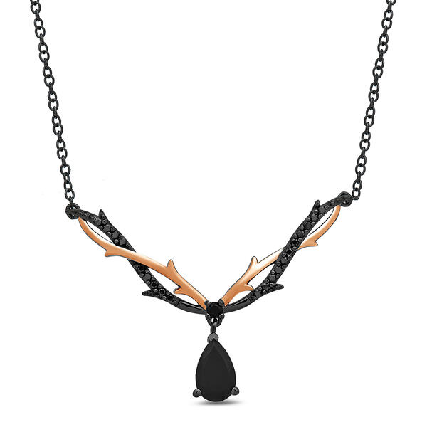 Sterling Silver 1/6cttw. Black Diamond & Onyx Pendant Necklace - image 