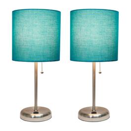 LimeLights Stick Lamp w/USB Port & Teal Fabric Shade-Set of 2