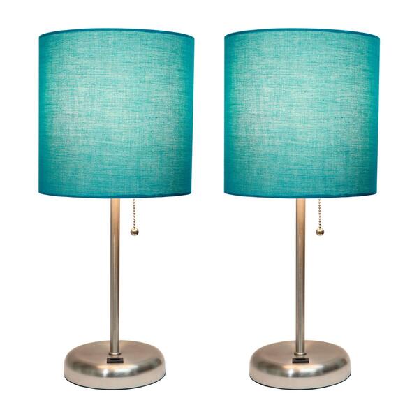 LimeLights Stick Lamp w/USB Port & Teal Fabric Shade-Set of 2 - image 