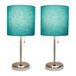 LimeLights Stick Lamp w/USB Port & Teal Fabric Shade-Set of 2 - image 1