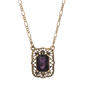 1928 Gold Tone & Amethyst Square Pendant Figaro chain Necklace - image 1