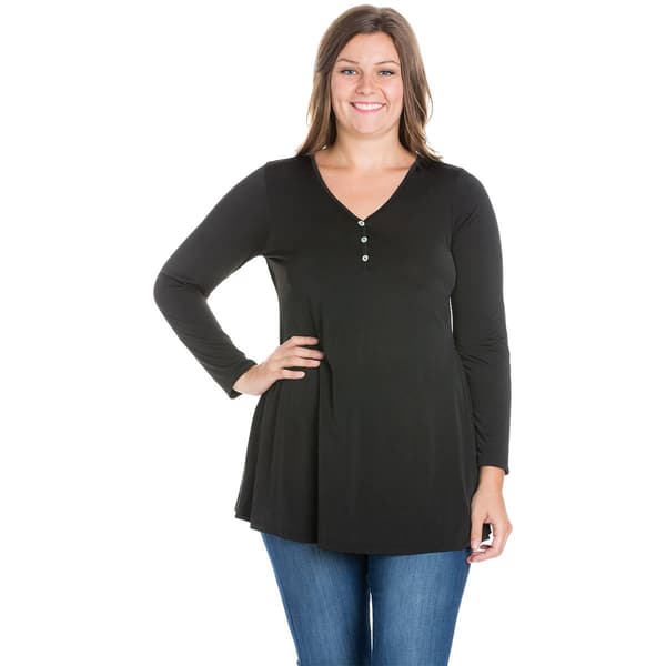 Plus Size 24/7 Comfort Apparel Flared Long Sleeve Henley Tunic - image 
