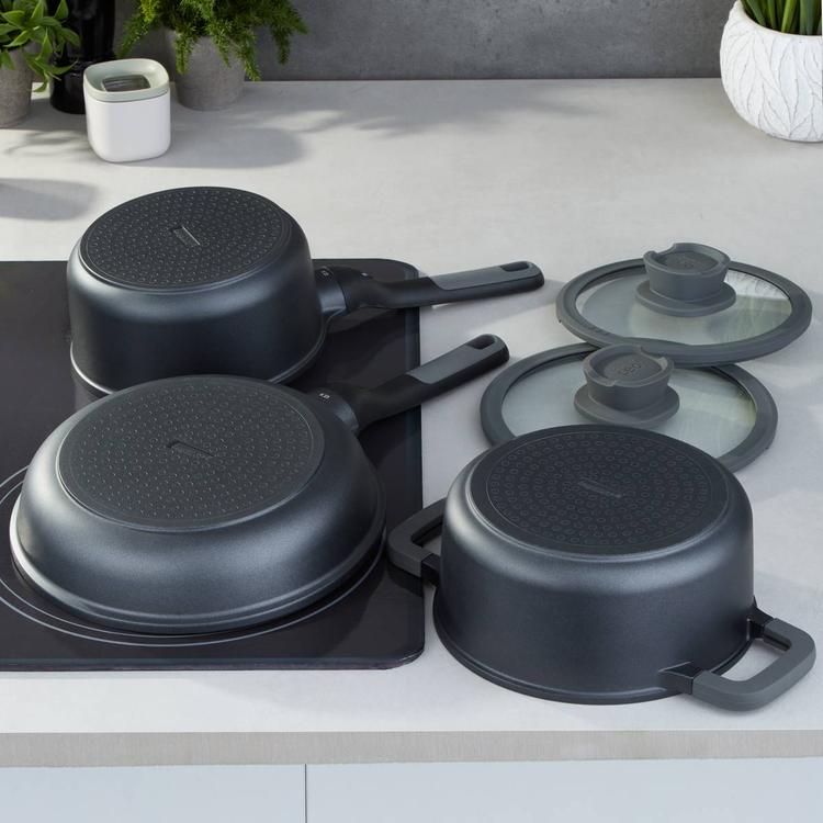 BergHOFF Stone+ 5pc. Nonstick Ceramic Cookware Set w/ Glass Lid