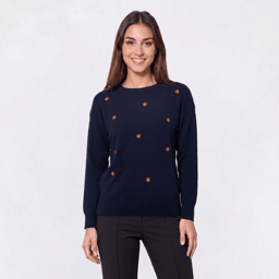 Plus Size Rio & Rian Long Sleeve Embroidered Basketballs Sweater