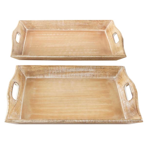 9th &amp; Pike® Whitewashed Mango Wood Serving Trays - Set of 2