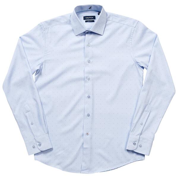 Mens Nautica Light Blue w/ Dots Slim Fit Dress Shirt - image 