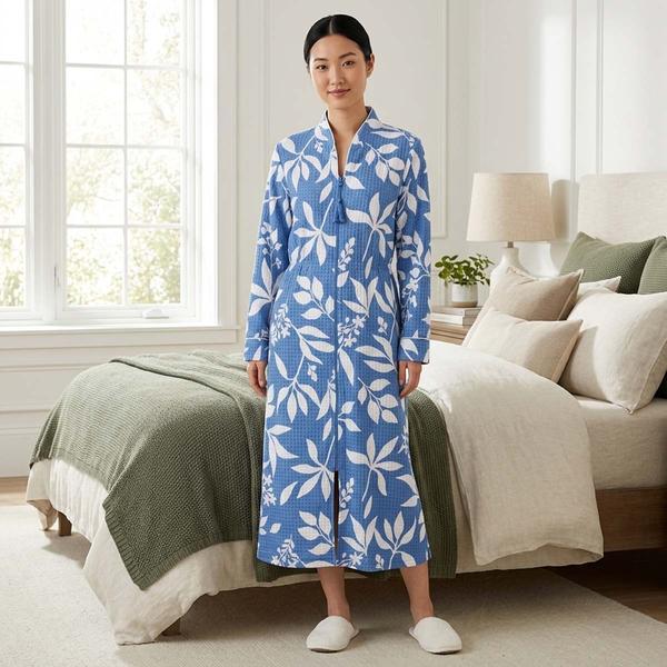Womens Jasmine Rose Long Sleeve Leaves Houndstooth Zip Robe - image 
