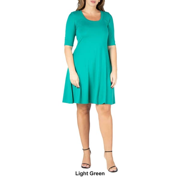 Plus Size 24/7 Comfort Apparel Elbow Sleeve A-Line Dress