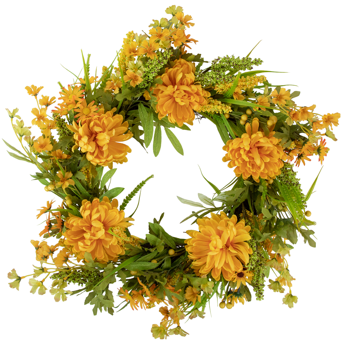 Open Video Modal for Northlight 24in. Yellow Peony Artificial Fall Harvest Twig Wreath