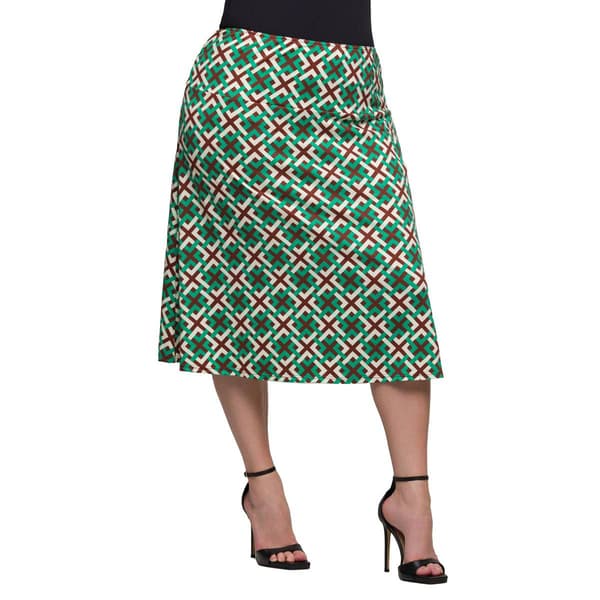 Plus Size 24/7 Comfort Apparel Green Geo Knee Length Skirt