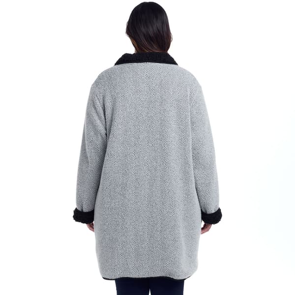 Plus Size Weatherproof Herringbone Sherpa Lined Coatigan