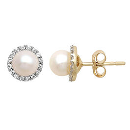 Gemstone Classics&#40;tm&#41; Pearl & White Sapphire Halo Earrings