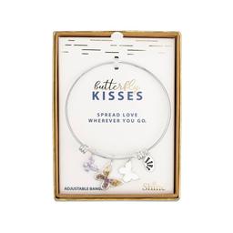 Shine Fine Silver Plated CZ Flowers Butterfly Kisses Bangle