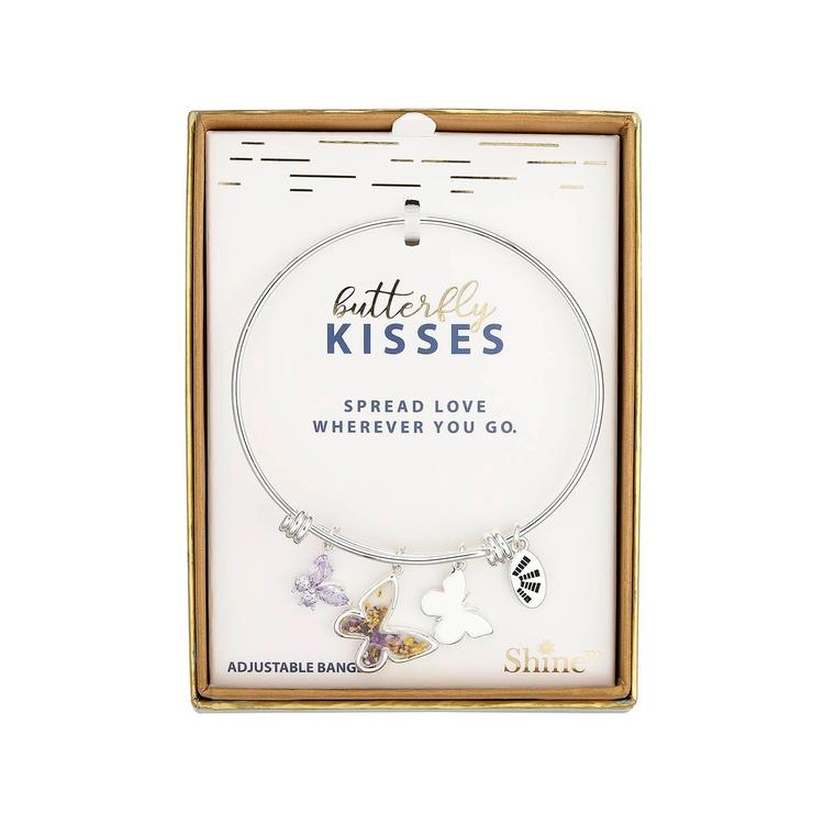 Shine Fine Silver Plated CZ Flowers Butterfly Kisses Bangle