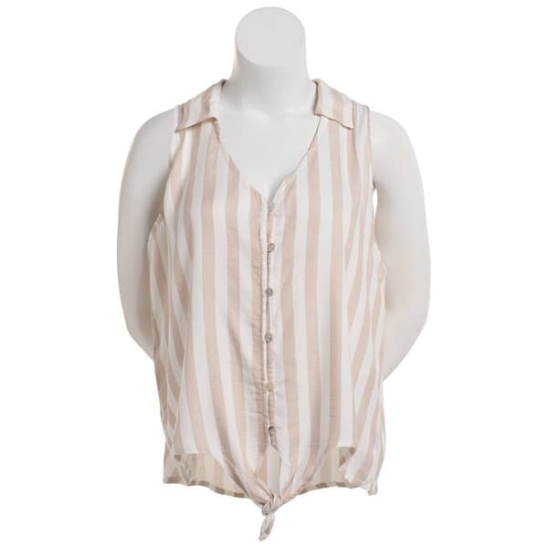 Plus Size One Step Up Sleeveless Y-Neck Tie Front Dolman Blouse - image 