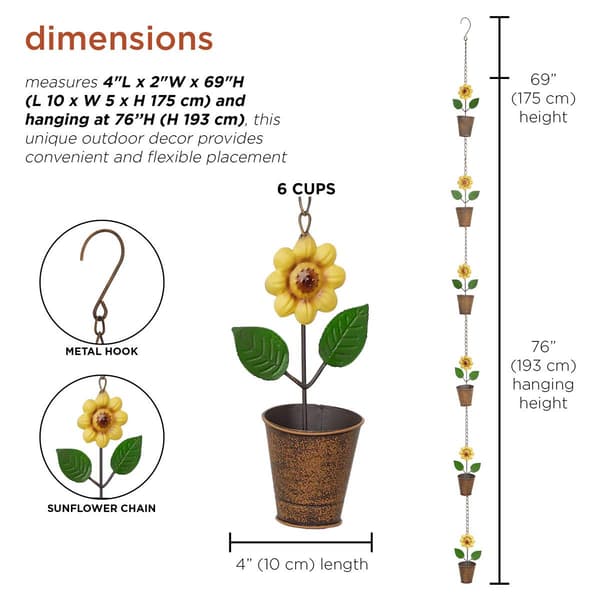 Alpine Metal Hanging Sunflower Pot Chain Rain Catcher