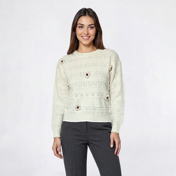 Womens Nicole Miller Long Sleeve 3D Floral Woven Sweater - image 