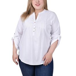 Plus Size NY Collection 3/4 Roll Tab Sleeve Solid Henley Top